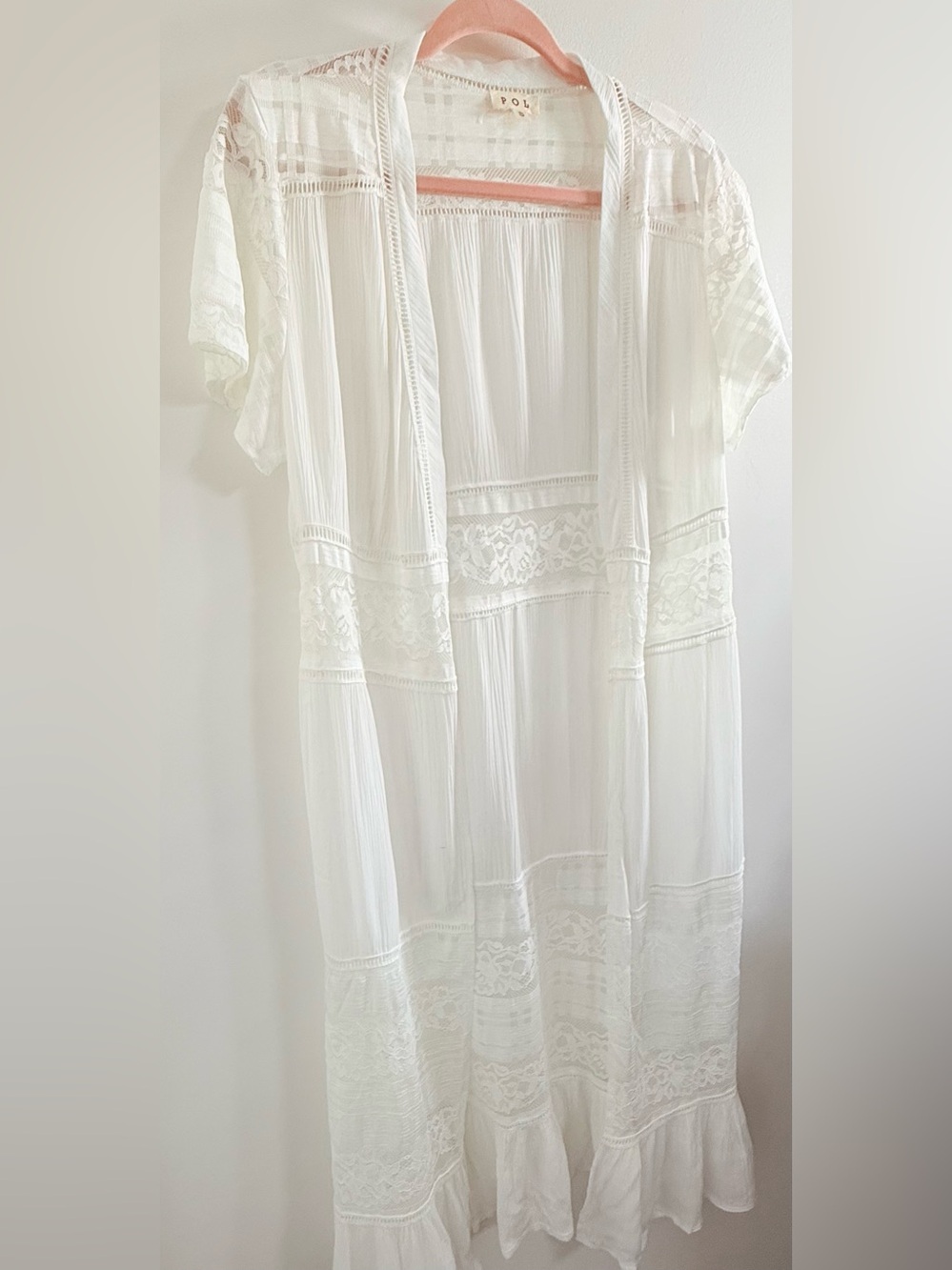 POL Tiered White Maxi Kimono Coverup - Picture 3 of 4